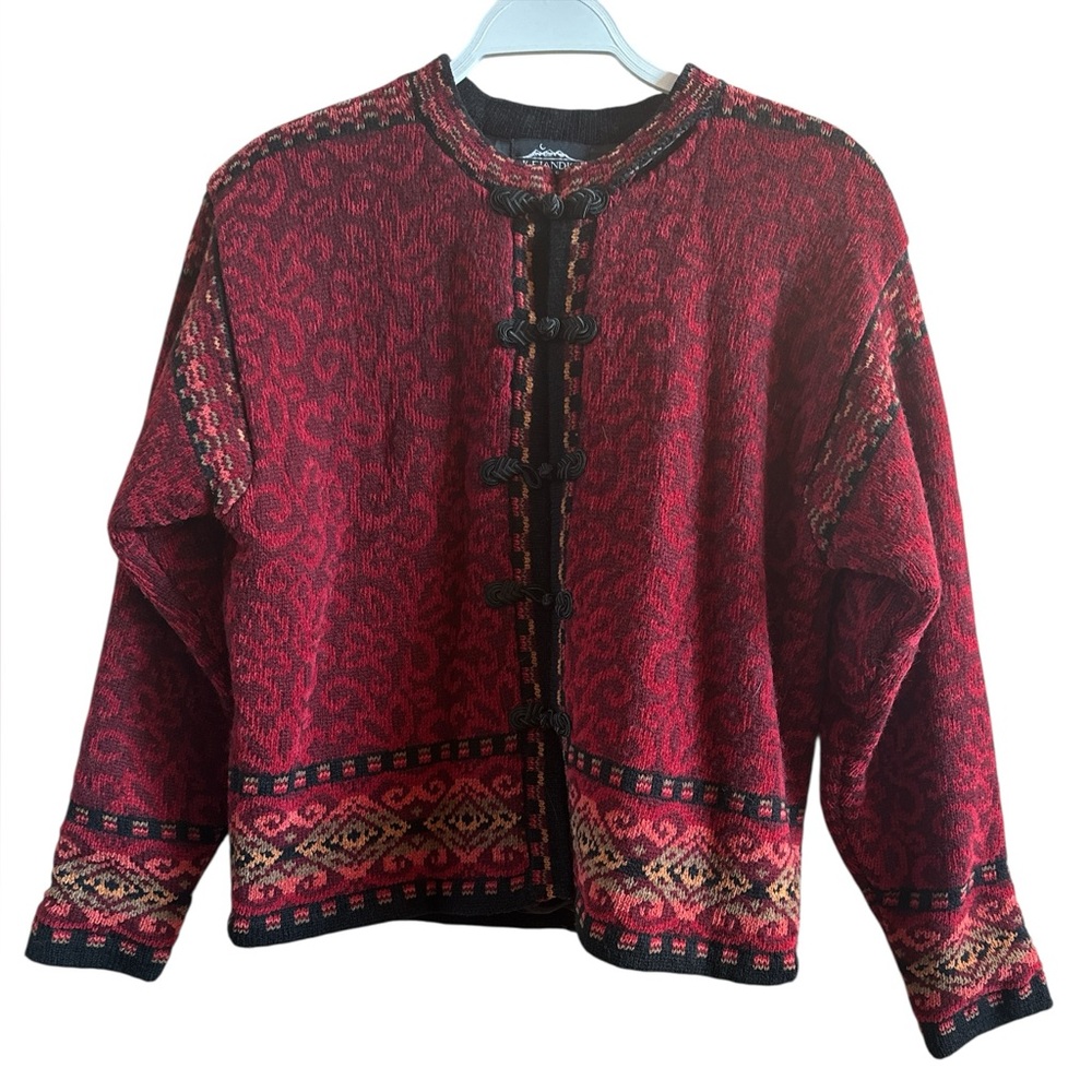 Vintage Icelandic Design Wool‎ Women’s Medium Alpine Knit Cardigan Black Toggles